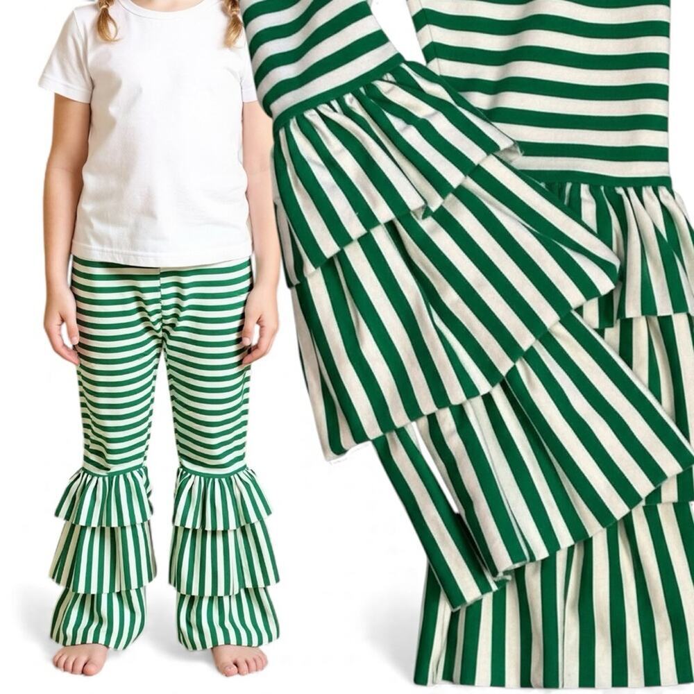 Kelly's Kids NWOT Green and White Striped Ruffle Pants